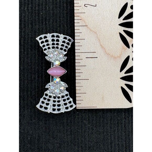 Lot Three Vintage Rhinestone Pins Scatter Bow Pink Blue Art Deco - Picture 3 of 4